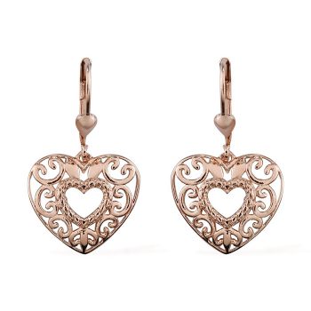 Sterling Silver 14K Rose Gold Plated Dangle Drop Valentine Heart Earrings Fashion Jewelry for Women